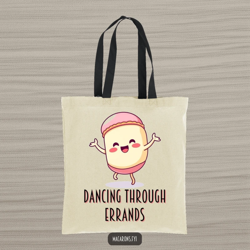 Funny Kawaii macaron character doing a silly, exaggerated dance, a fun and humorous tote bag.