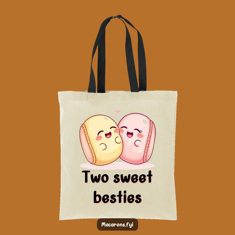 Funny Macaron Friends Tote Bag: Giggling Duo, Chic & Comical Carry-all
