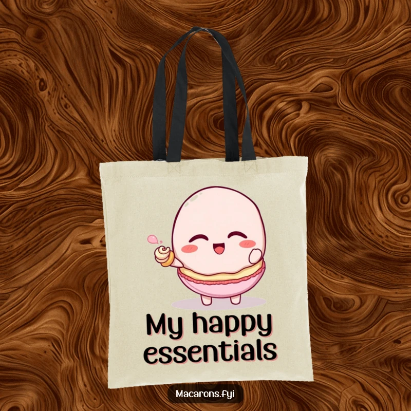 Funny macaron character giggling while being tickled by a frosting swirl, tote bag, superb funny gift.